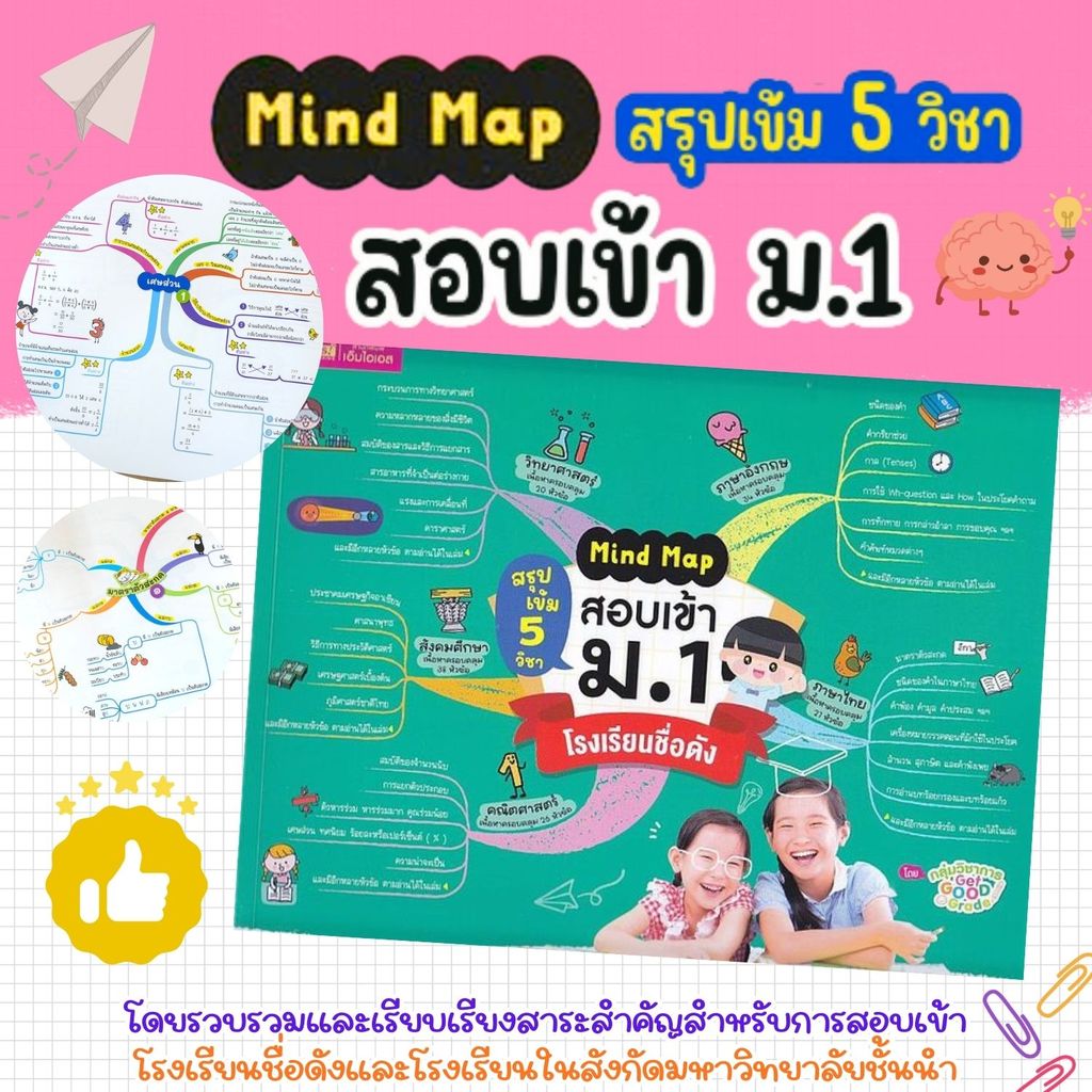 Mind Map สรุปเข้ม 5 วิชา สอบเข้า ม.1 โรงเรียนชื่อดัง -- หนังสือเตรียมสอบ