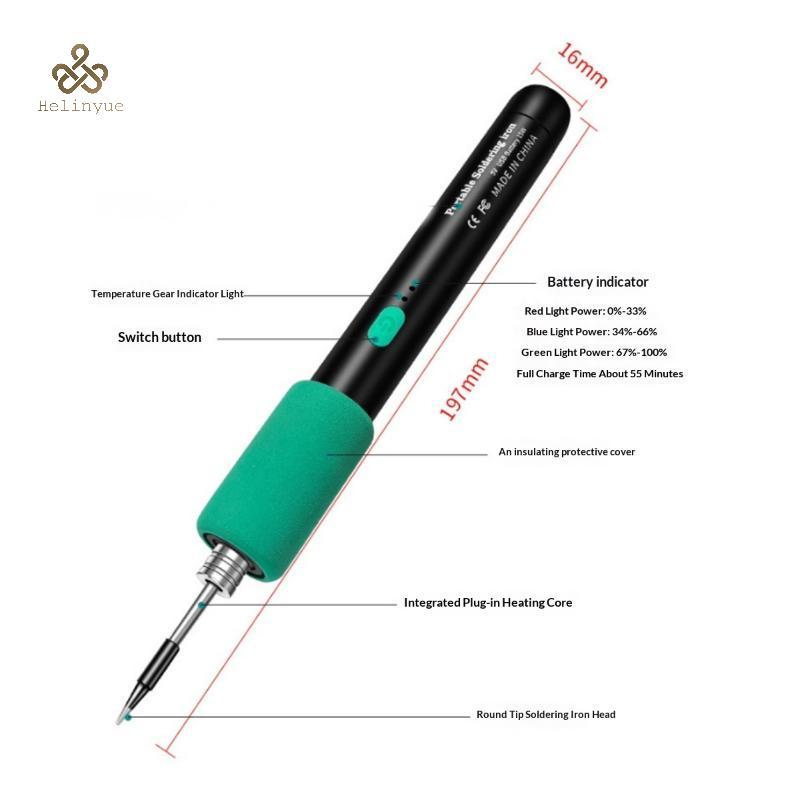 HELINYUE 1 ชุด 5V15W อินเทอร์เฟซ USB Type-C หัวแร้งไฟฟ้าแบบพกพาซ่อมไร้สาย Mini สามระดับอุณหภูมิบัดกรีเหล็กเชื่อมเครื่องมือ TH