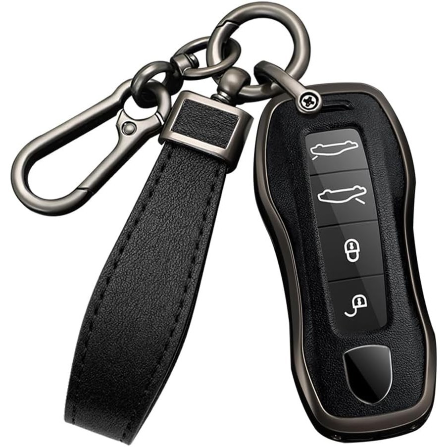 HIBEYO 3 4 ปุ่ม Key Fob สําหรับ Porsche 911 Cayenne Macan Panamera Taycan อุปกรณ์เสริมพวงกุญแจหนัง P