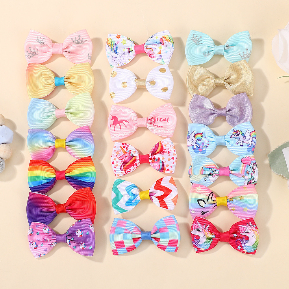 กิ๊บรัดผมสำหรับเด็กหญิง สีสุ่ม 20 ชิ้น พิมพ์ลายโบว์ handmade grosgrain barrettes