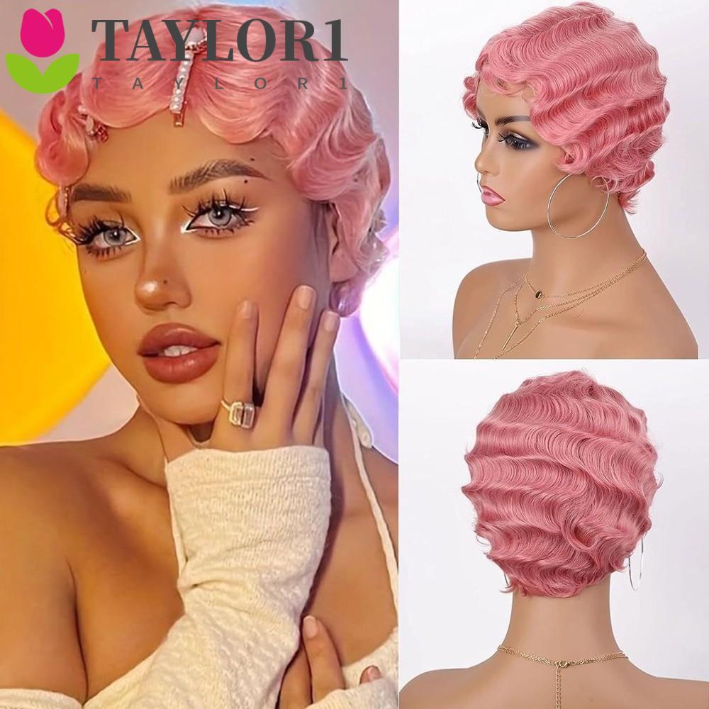 TAYLOR1 Finger Wave วิกผมสังเคราะห์, 1920s Curly Wigs ผมสั้น Mommy, ธรรมชาติ Lady Nuna วิกผม Retro R