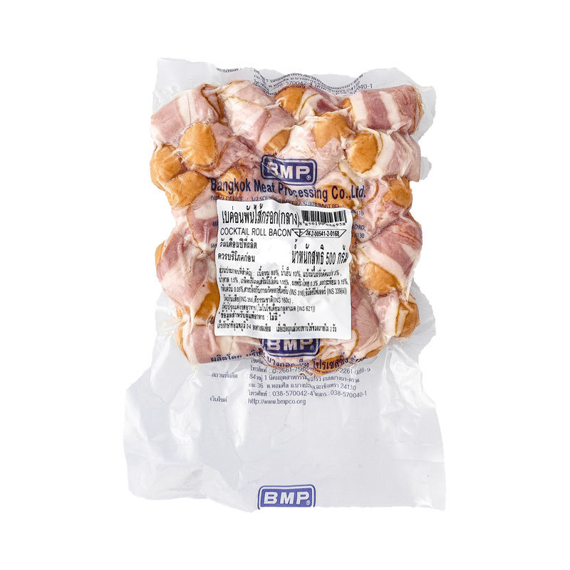 บีเอ็มพี เบคอนพันไส้กรอกกลาง 500 ก. (BMP Cocktail Rolled Bacon 500 g)