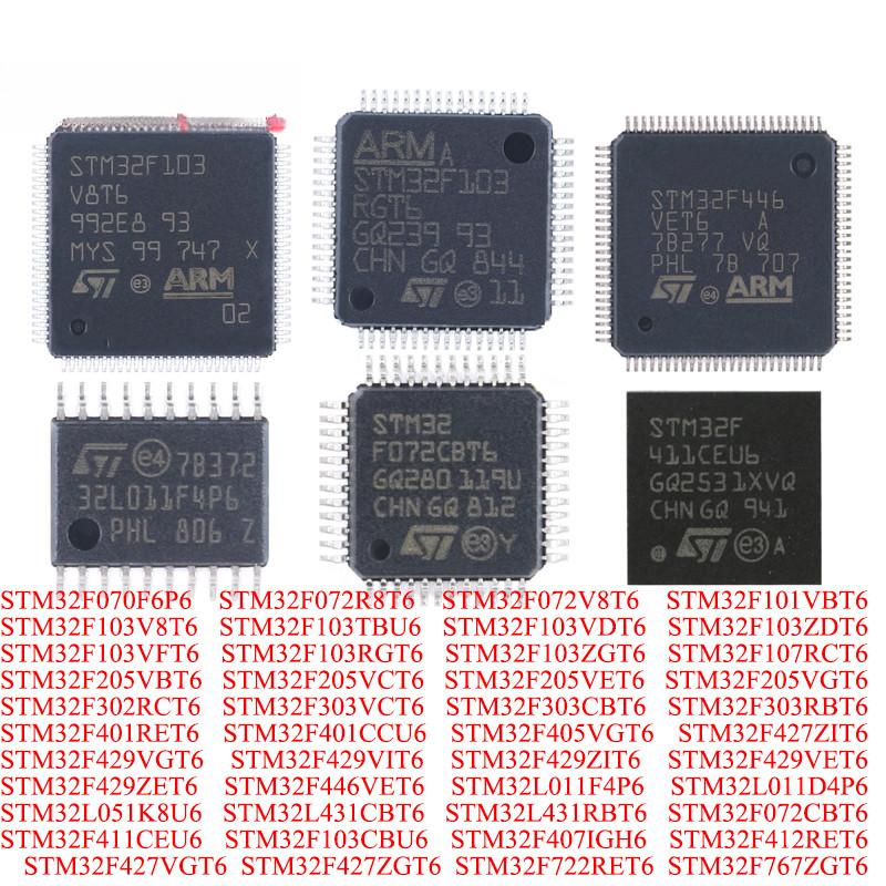 1ชิ้นSTM32F103V8T6 STM32F103TBU6 STM32F103ZGT6 STM32F205VCT6 STM32F446VET6 STM32L011F6 STM32F6 STM32