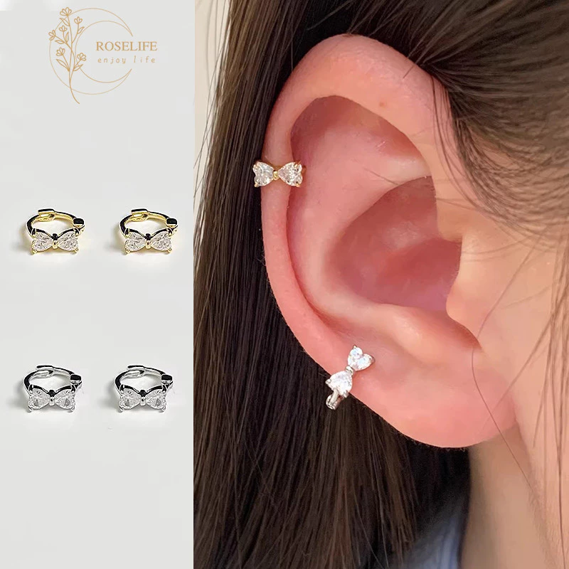 Roselife ต่างหูเงินแท้ S925 แบบวงกลมหัวใจคริสตัล ส่องแสงสวยงาม สำหรับเจาะหู