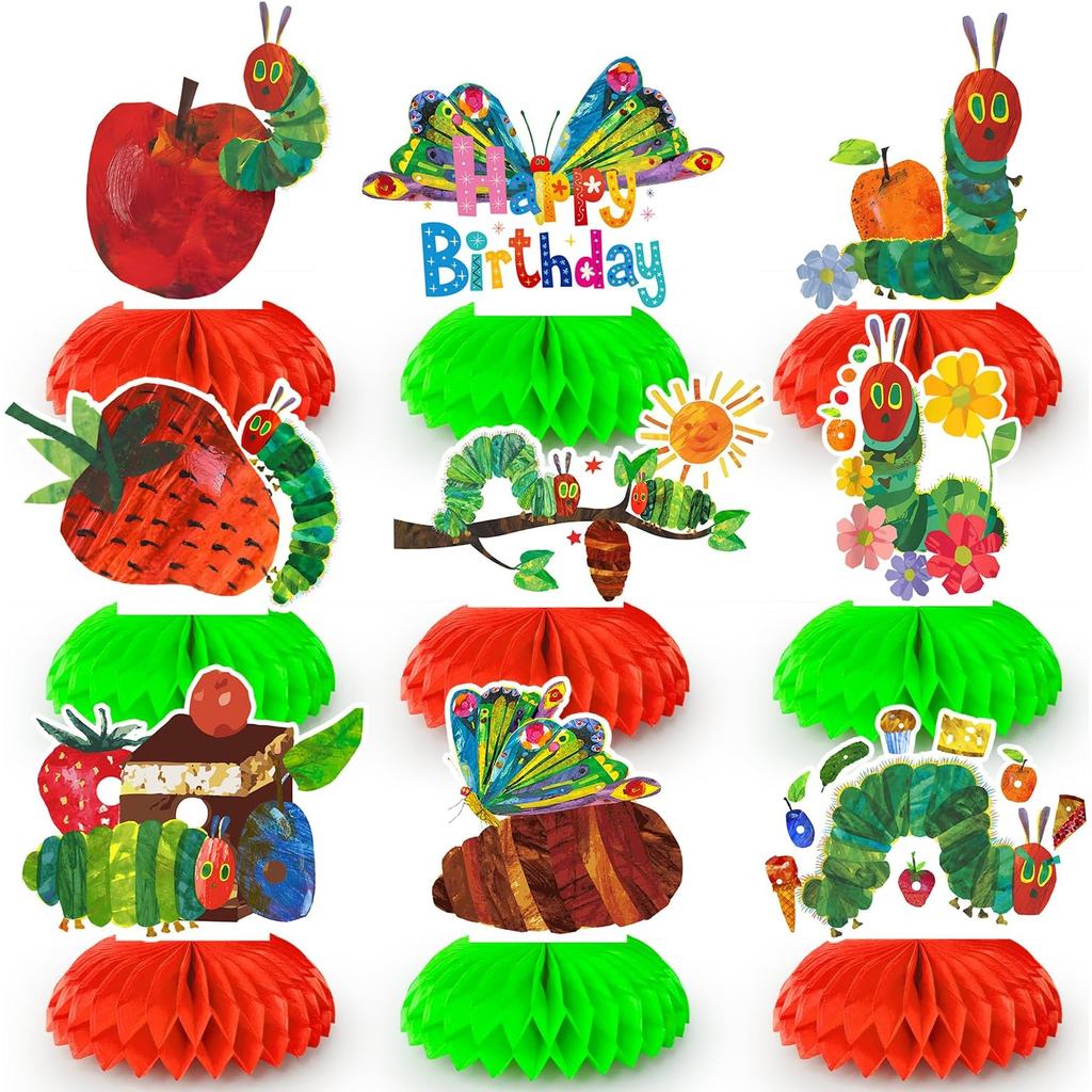 9 ชิ้นหิวมาก Caterpillar Honeycomb Centerpieces 3D ตกแต่งตารางสองด้าน, Photo Boothing Props สําหรับ 
