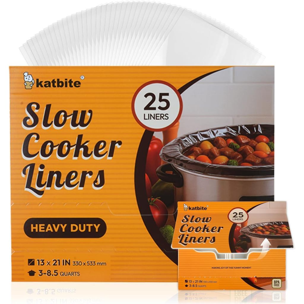 Katbite Crock Pot Liners, Heavy Duty Pop-Up Slow Cooker Liners, 13 "X 21" ขนาดใหญ่ทิ้งทําอาหารกระเป๋