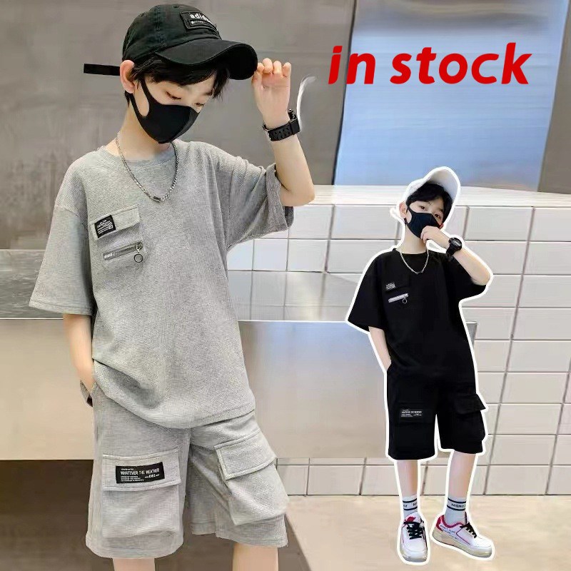 ชุดเด็กชายฤดูร้อน Grojoy สไตล์ใหม่ เสื้อแขนสั้นและกางเกงขาสั้นสองชิ้น GRL934