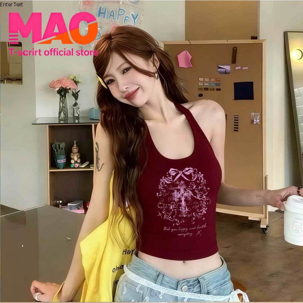 COD✅ (จัดส่งในกรุงเทพฯ) MAO Shop เสื้อกล้ามผู้หญิง สีพื้น พิมพ์ลาย แขนว่าง เสื้อหลังเปิด สายคล้องคอ เซ็กซี่ ทันสมัย MS03 ราคา ถูกที่สุด ดีลบีเคเค แกลเลอรีภาพที่ 4
