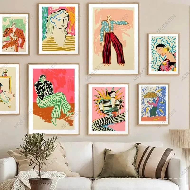 บทคัดย่อเส้นลายเสื้อผ้าเต้นรําสาวโปสเตอร์พิมพ์ Wall Art ภาพวาดผ้าใบ Nordic Wall ภาพสําหรับห้องความงา