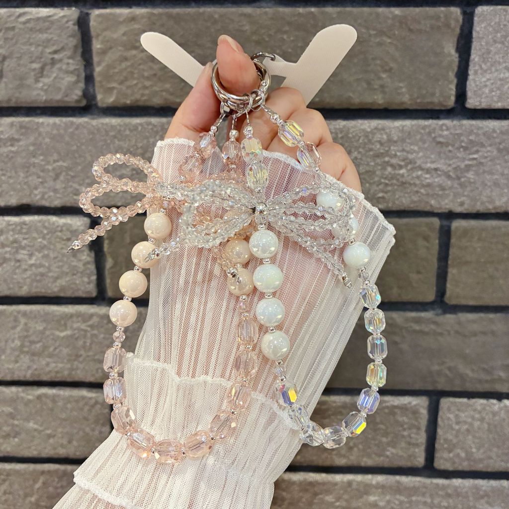 ลมกุทัณฑ์คริสตัลโซ่โทรศัพท์มือถือสีชมพูสีขาวเชือกเส้นเล็กโทรศัพท์มือถือกันกระแทกเชือกเส้นเล็กโทรศัพท