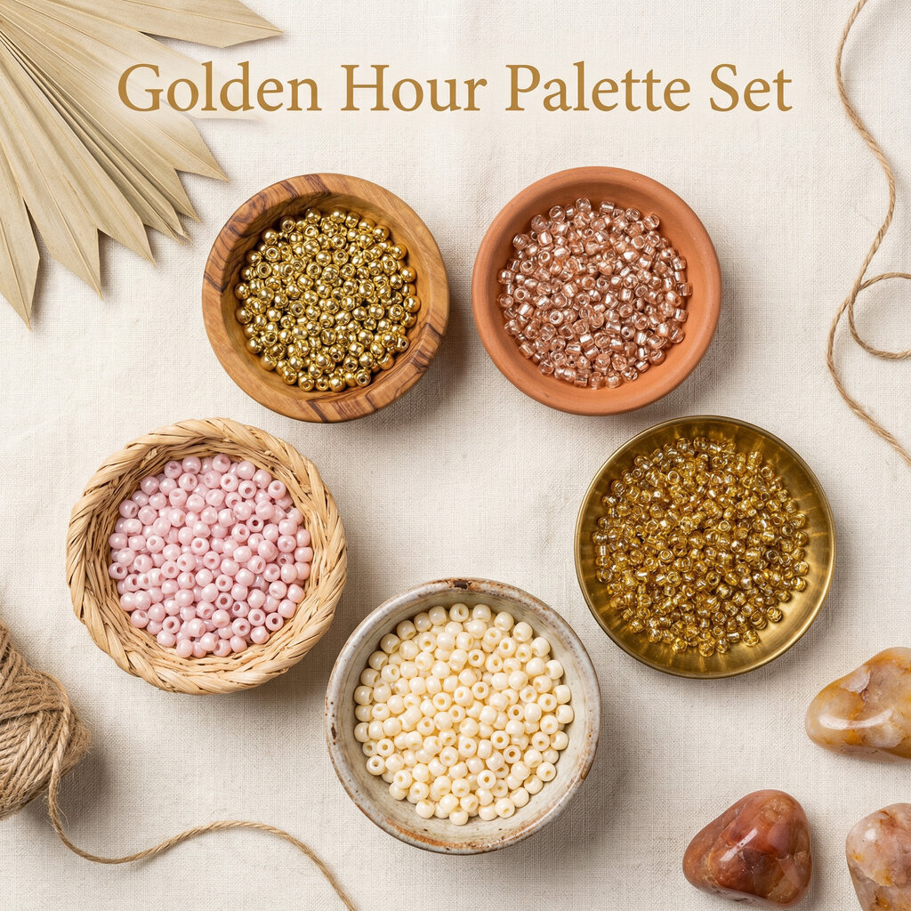 ลูกปัดเม็ดทราย 4มม. Golden Hour Palette ทองใส ชิมเมอร์ สอดไส้เงิน