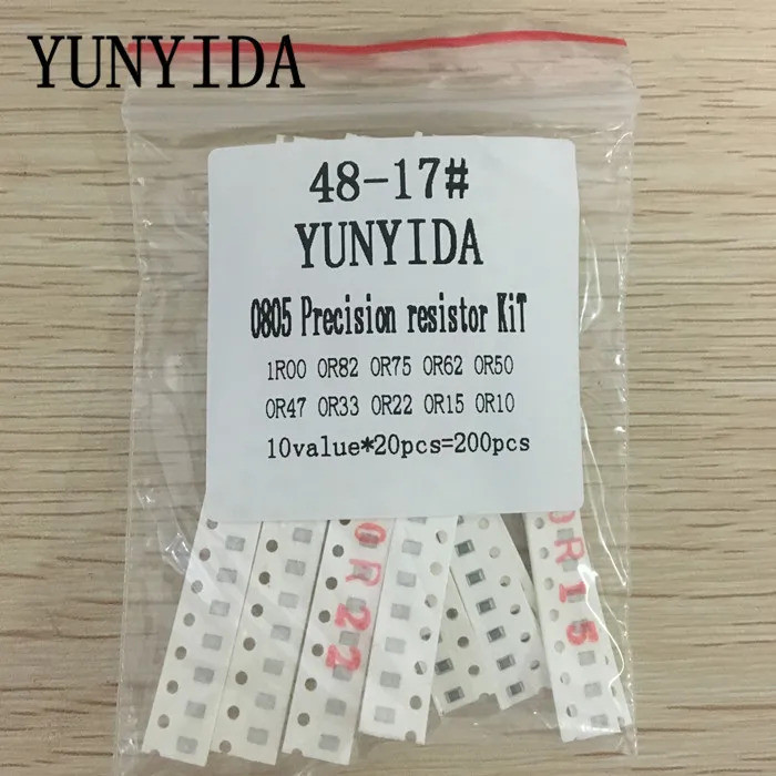 200PCS 1% 0805 ตัวต้านทาน SMD ชุดคละชุด 10 ค่าX20pcs = 200pcs 1R00 R820 R750 R620 R500 R470 R330 R22