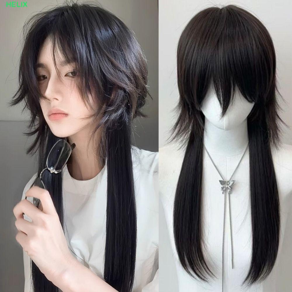 HELIX แมงกะพรุน Mullet Head Wig สังเคราะห์ Golden Black สำหรับคอสเพลย์และงานปาร์ตี้