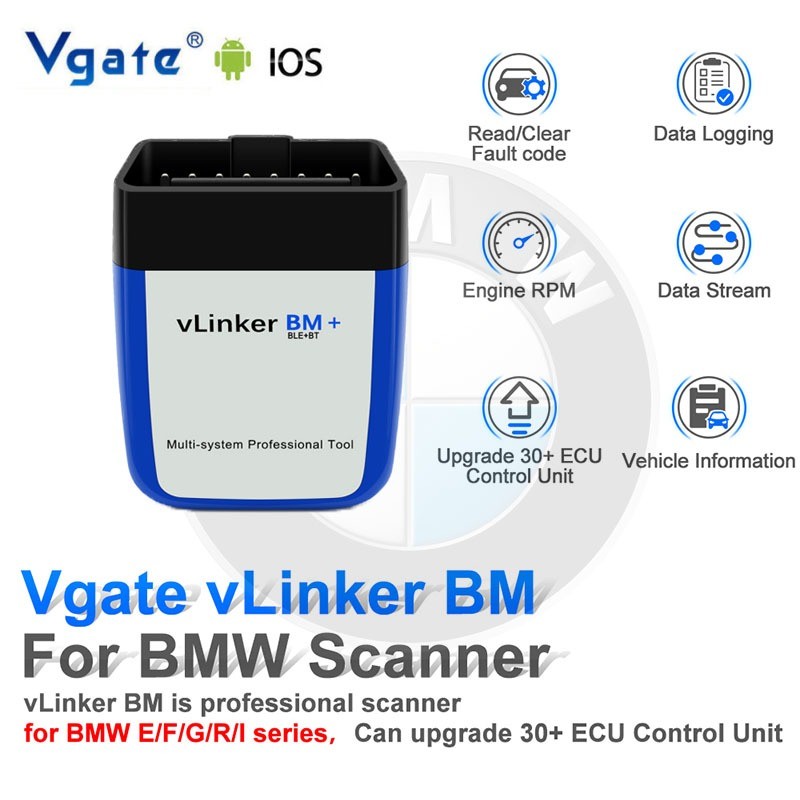 Vgate vLinker BM ELM327 V2.2 สําหรับเครื่องสแกนเนอร์ Bimmercode OBDII บลูทูธ 4.0 OBD 2 OBD2 วินิจฉัย