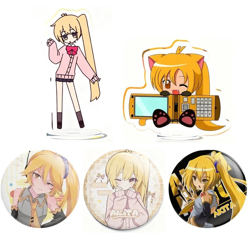 Standee Akita Neru Vocaloid micha สําหรับเดสก์ท็อปตกแต่งพร้อม Badge อะนิเมะ lapel pin รุ่นล่าสุดของข