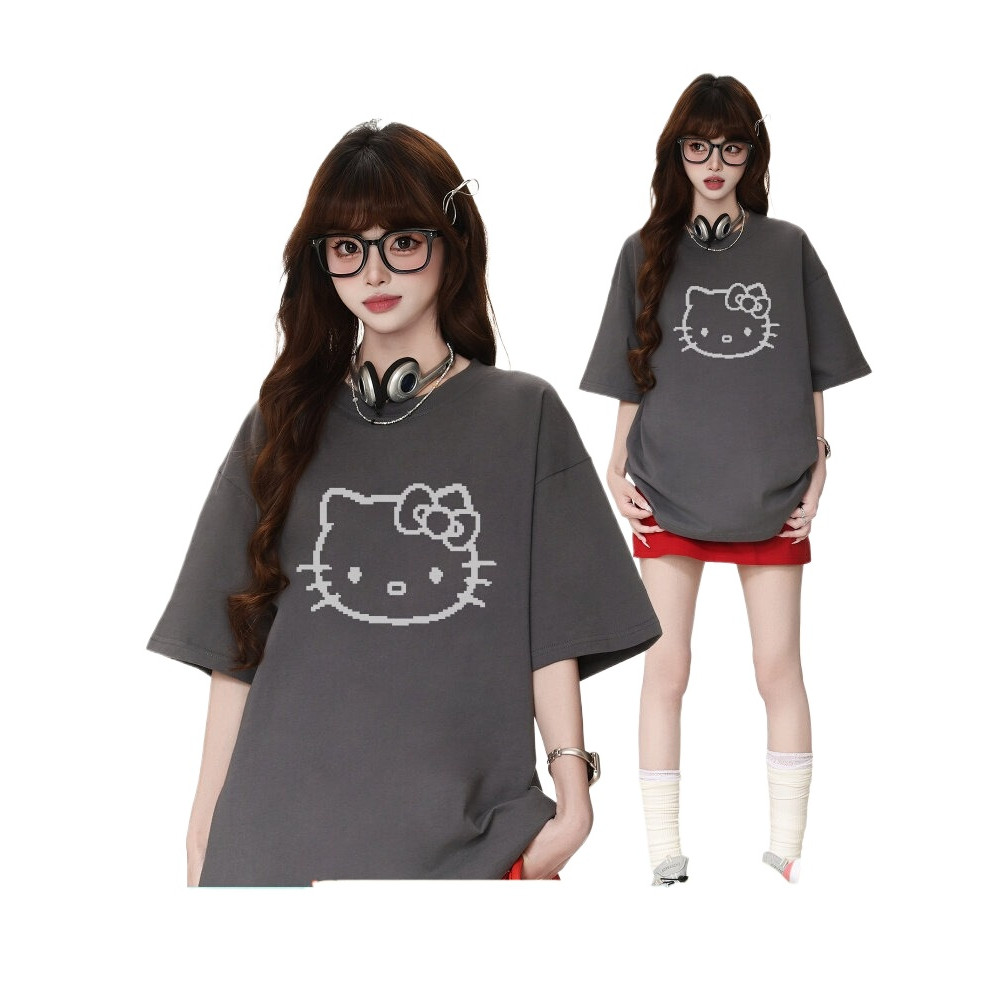 เสื้อยืดผู้หญิงแขนสั้นลายการ์ตูนเกาหลี KT Cat 2026（สวมใส่สบายและนุ่ม）