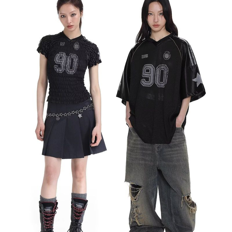 EERSHENSHI American Retro Rugby Style Mesh Short Sleeve