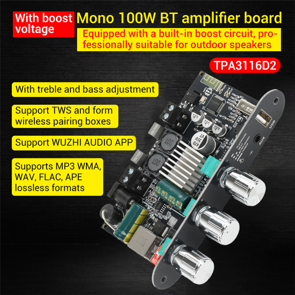 โมดูลขยายเสียง Bluetooth 5.3 TPA3116D2 100W DC9-24V รองรับ ควบคุมผ่าน APP Mono Amplifier Board