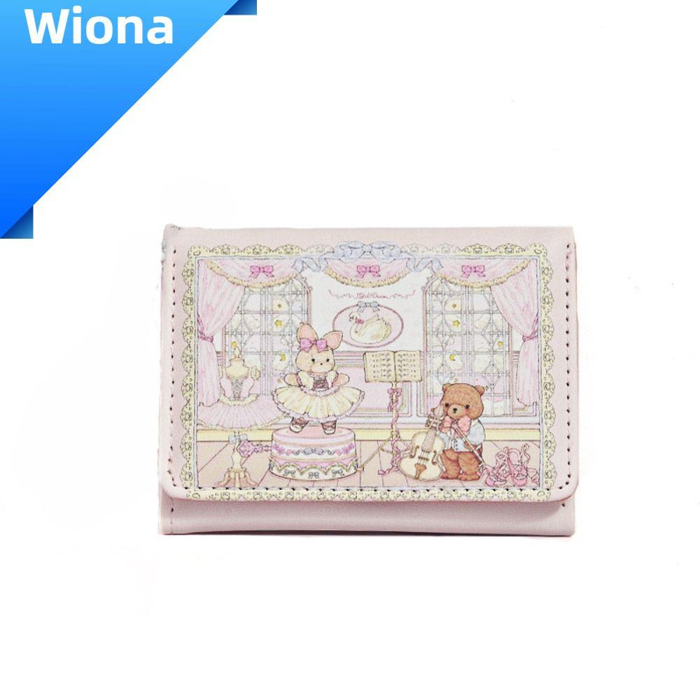 WIONA กระเป๋าสตางค์ใบสั้น PU มีหลายช่องเก็บเงินและบัตร ดีไซน์แบ๊วBearและRabbit