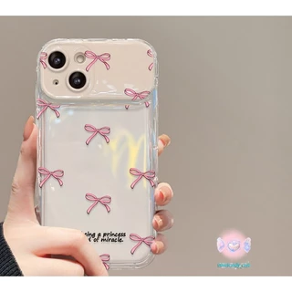[จัดส่งในพื้นที่] เคสโทรศัพท์กระจกแต่งหน้าโบว์สีชมพู สำหรับไอโฟน For iPhone16 14 15 11 13 12Pro ProMax 7 8 Plus X XR XS
