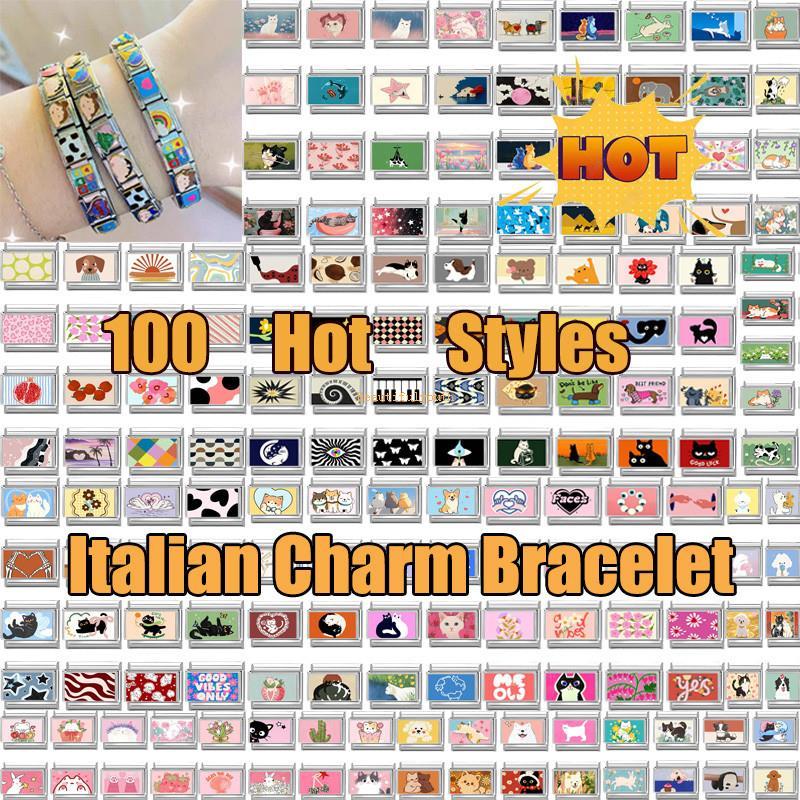New Women's Gift Cat Looks at the cake Italian Charm Links Beads Fit 9mm Stainless Steel Modular Bracelet Jewelry Gift