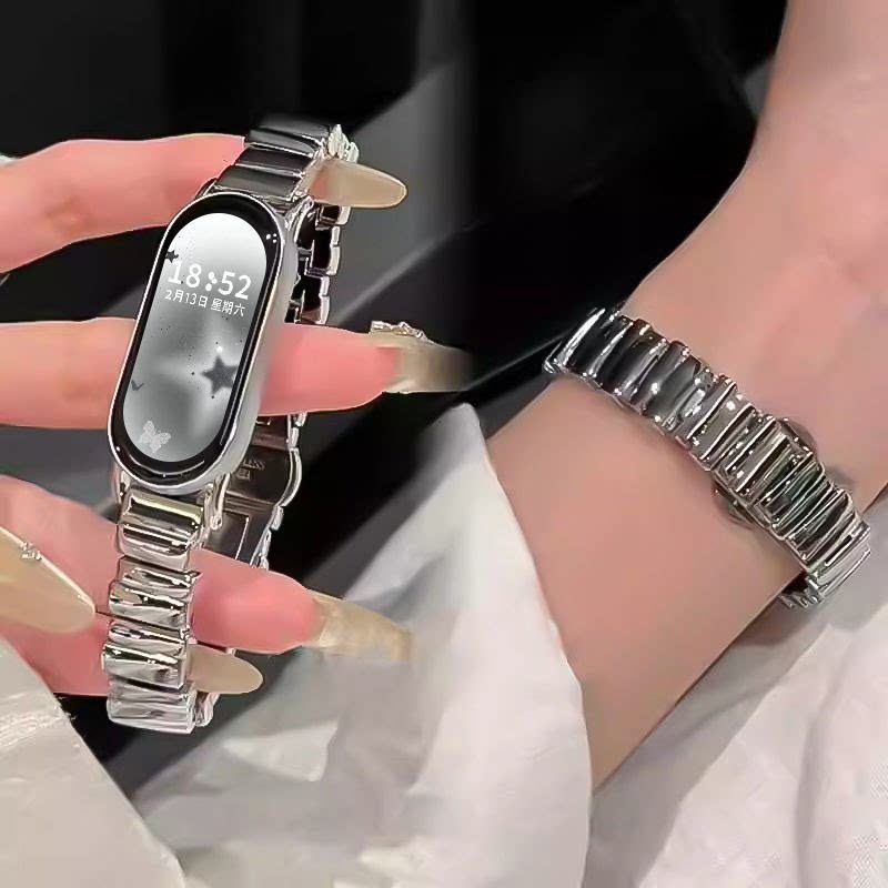 สแตนเลสสตีลไม่สม่ําเสมอสําหรับ Xiaomi สมาร์ท 10 Band 9 สร้อยข้อมือโลหะอุปกรณ์เสริมสําหรับ Xiaomi Miband 8 9 Smartwatch