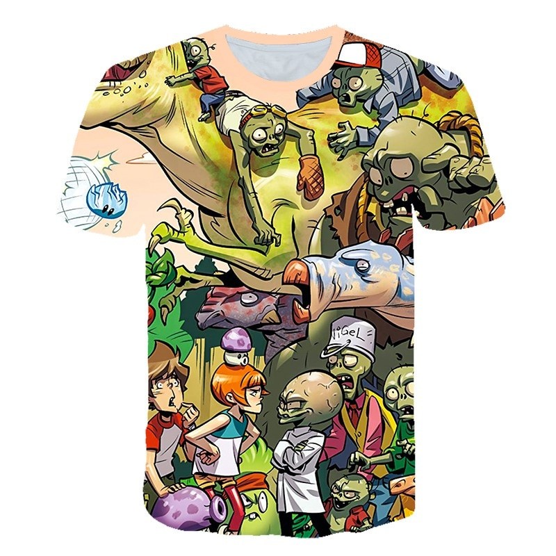 เสื้อยืดเด็กสำหรับหน้าร้อน ลาย Plants vs. Zombies Wars ภาพ 3D