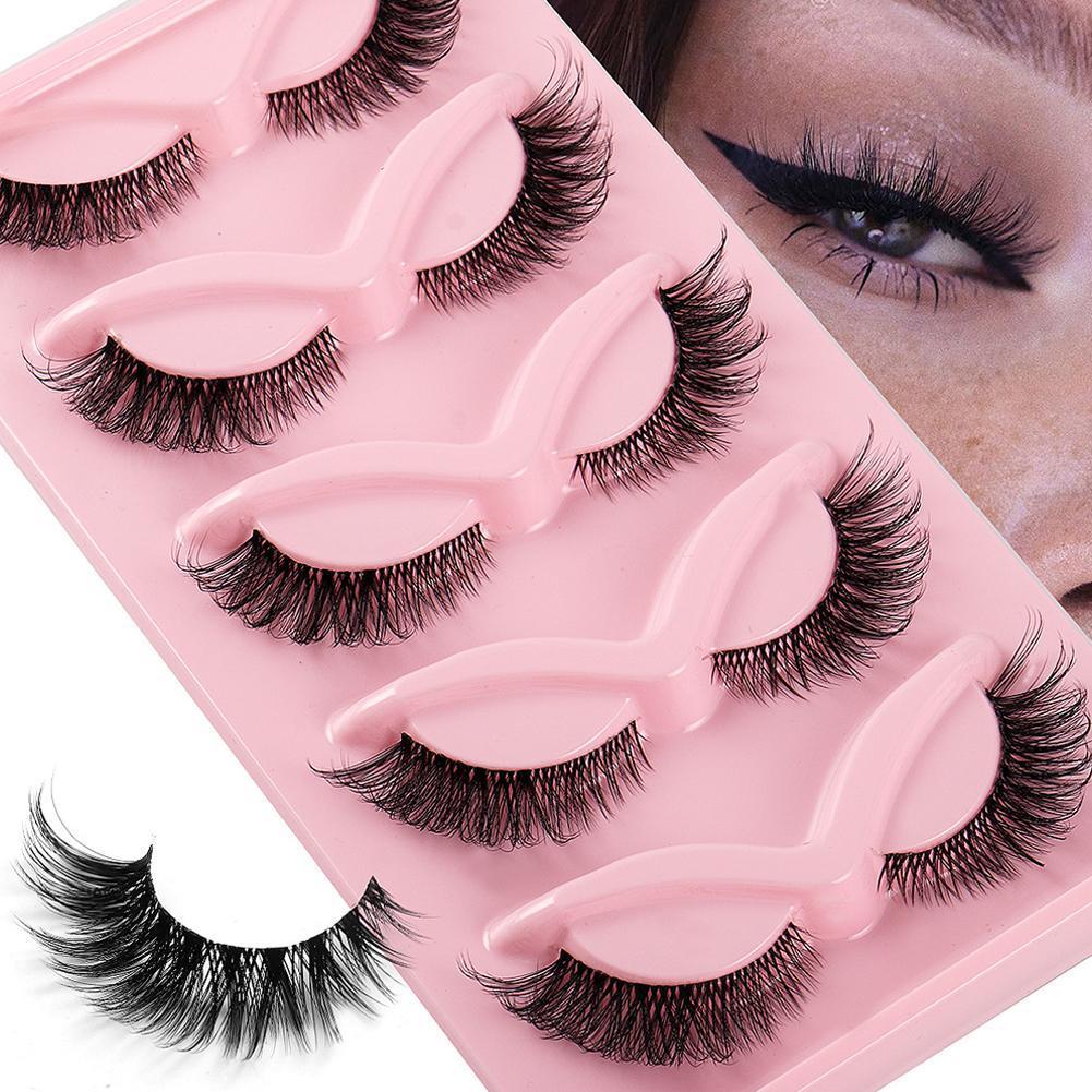 Cat Eye Lashes ธรรมชาติดู Fox ขนตาปลอมคู่น้ําหนักเบา 5 Lashes Pack Mink N7m8