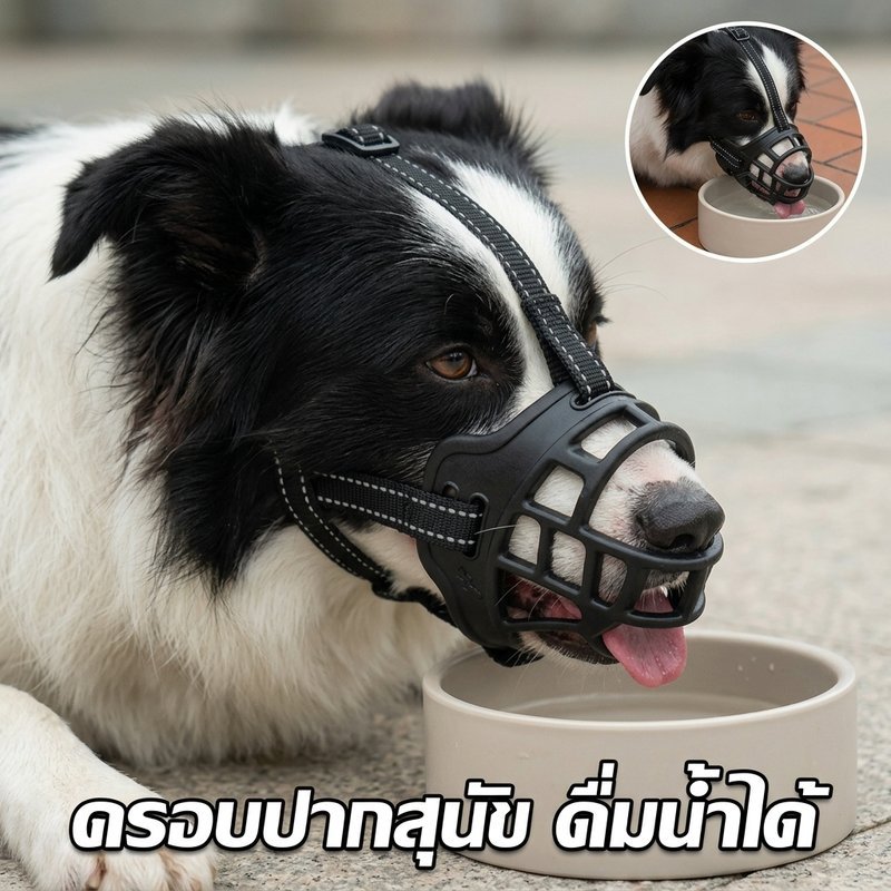 ที่ครอบปากสุนัข ตะกร้อปากสุนัข สามารถดื่มน้ำได้อย่างสะดวก ทำจากพลาสติก ทนทาน ไม่ขัดผิวหนัง