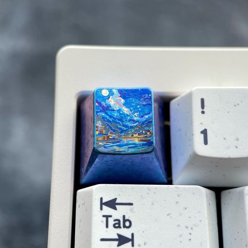 Under the Moon Bay 1U Titanium Alloy Keycap Unique Metal Keycap Anime Keycap Anode Craft Ice Crystal