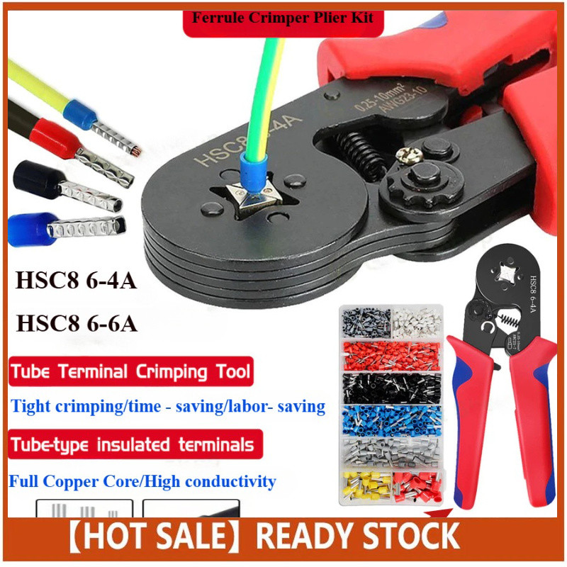 HSC8 6-4A HSC8 6-6A Ferrule Crimper Plier Kit/AWG23-7 Tubular Terminal Crimping ToolTool Wire Termin