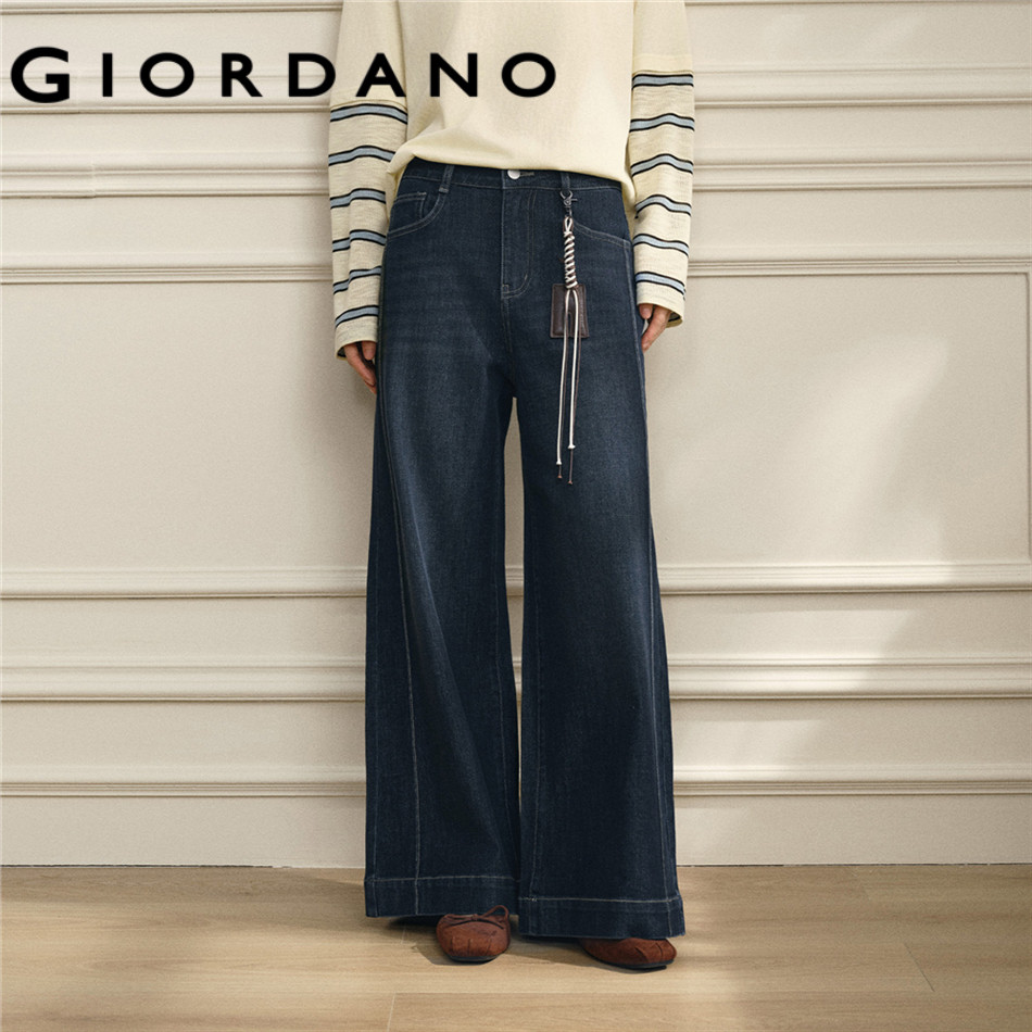 GIORDANO WOMEN Moustache effect forward seam wide leg jeans 18416302