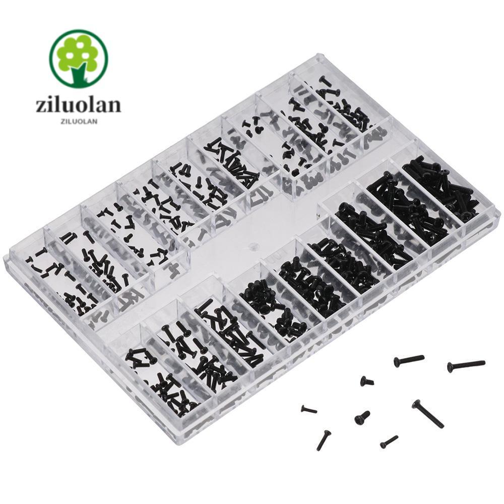 Ziluolan สกรูขนาดเล็ก, M1.2 / M1.4 / M2.0 สแตนเลสมินิสกรู Assortment Kit, สกรูเมตริก 18 ชนิดสกรูไมโครสีดําชุดแว่นกันแดด
