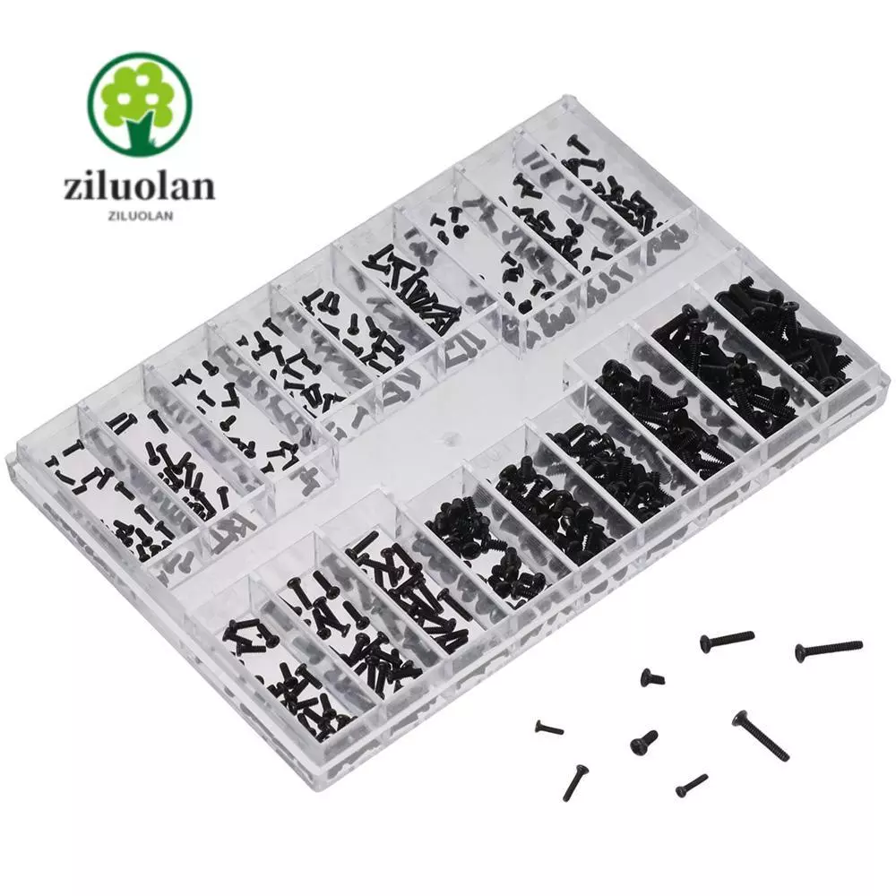 Ziluolan สกรูขนาดเล็ก, M1.2 / M1.4 / M2.0 สแตนเลสมินิสกรู Assortment Kit, สกรูเมตริก 18 ชนิดสกรูไมโครสีดําชุดแว่นกันแดด