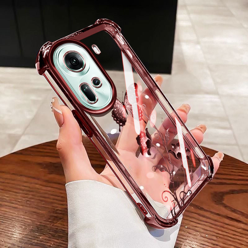 YBD เคสโทรศัพท์สําหรับ OPPO Reno 11 Pro Reno 10 Pro 5G Vines ดอกไม้ผีเสื้อ Anti-drop Protection