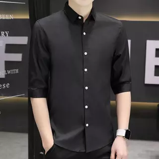 ZENOX เสื้อแขน3/4ผู้ชาย ลายสไตล์เกาหลี สลิมฟิต ผ้าไหมน้ำแข็ง เหมาะสำหรับใส่ทำงานหรือลำลอง