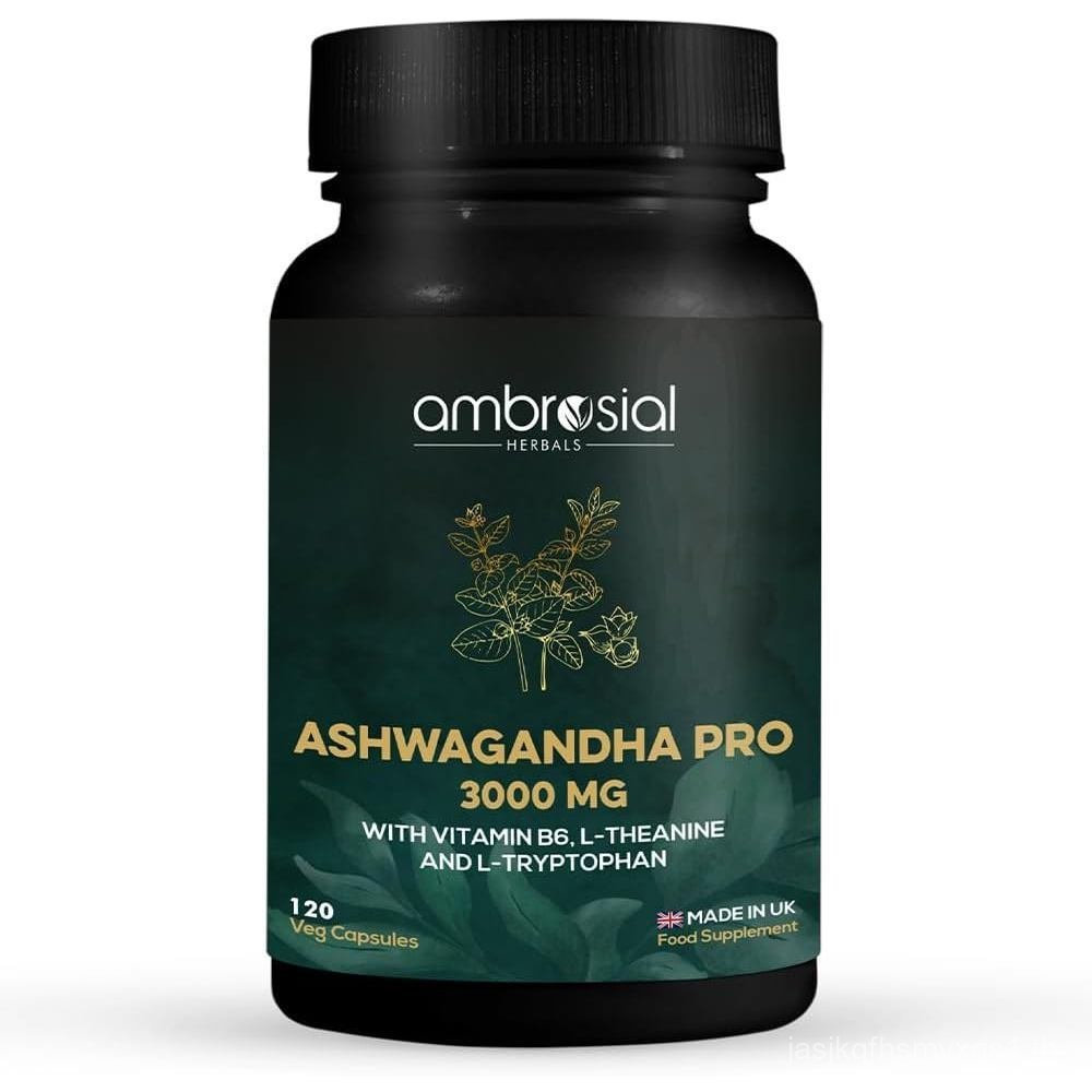Ambrosial Ashwagandha Pro High Strength 3000 mg - 4 Month Supply คอเต่า combed มม.นท.ม B6, L-Theanin