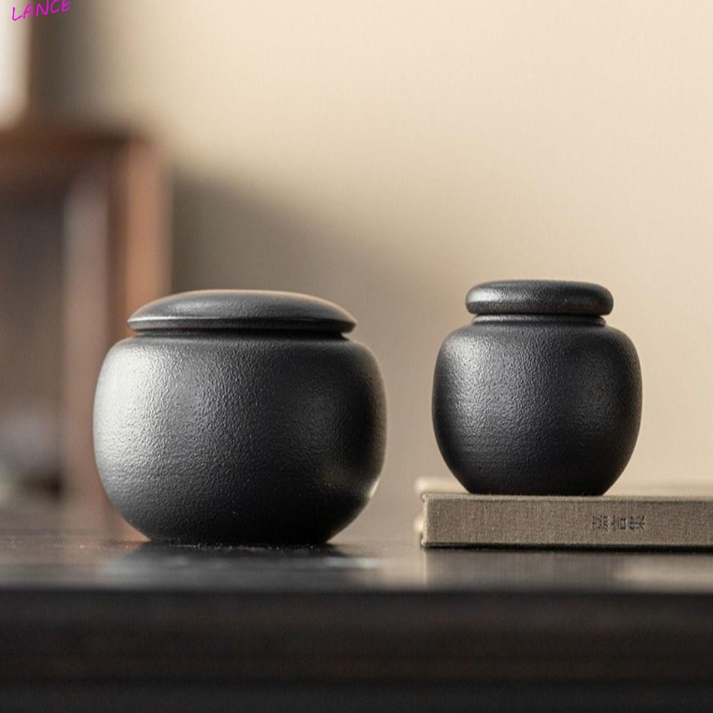 LANCE Tea โถปิดผนึก, กล่องเก็บชา Puer หรูหราเซรามิก, มัลติฟังก์ชั่นรูปแบบบรรเทาวินเทจกระป๋องชาขนาดเล็กห้องนั่งเล่น