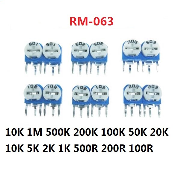20pcs RM063 ปรับความต้านทาน Potentiome Variable Resistor RM-063 10K 1M 500K 200K 100K 50K 20K 10K 5K 2K 1K 500R 200R 100R