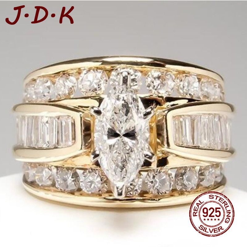 JDK 18K Gold Zircon แหวนผู้หญิงแฟชั่นเครื่องประดับเงิน 925