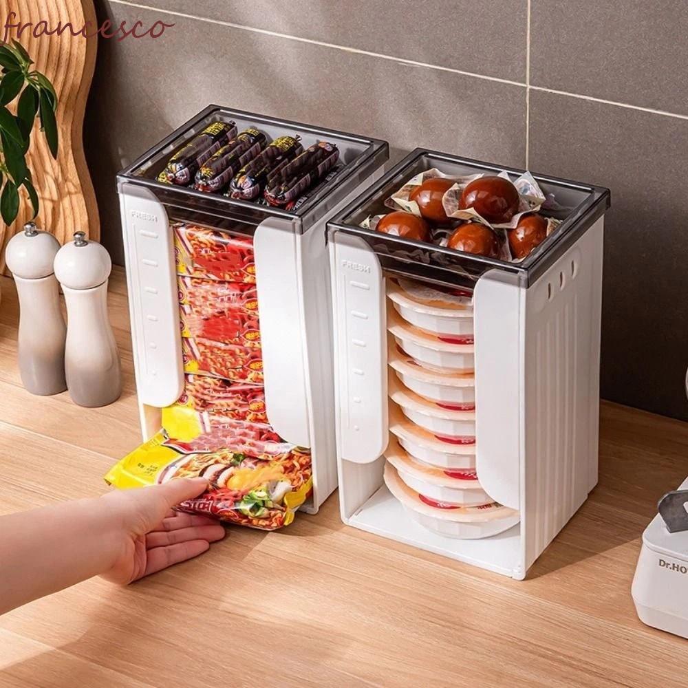 FRANCESCO Korea Ramen Storage Box, กล่องเก็บบะหมี่กึ่งสําเร็จรูปความจุขนาดใหญ่ทรงสี่เหลี่ยม, ชั้นเก็