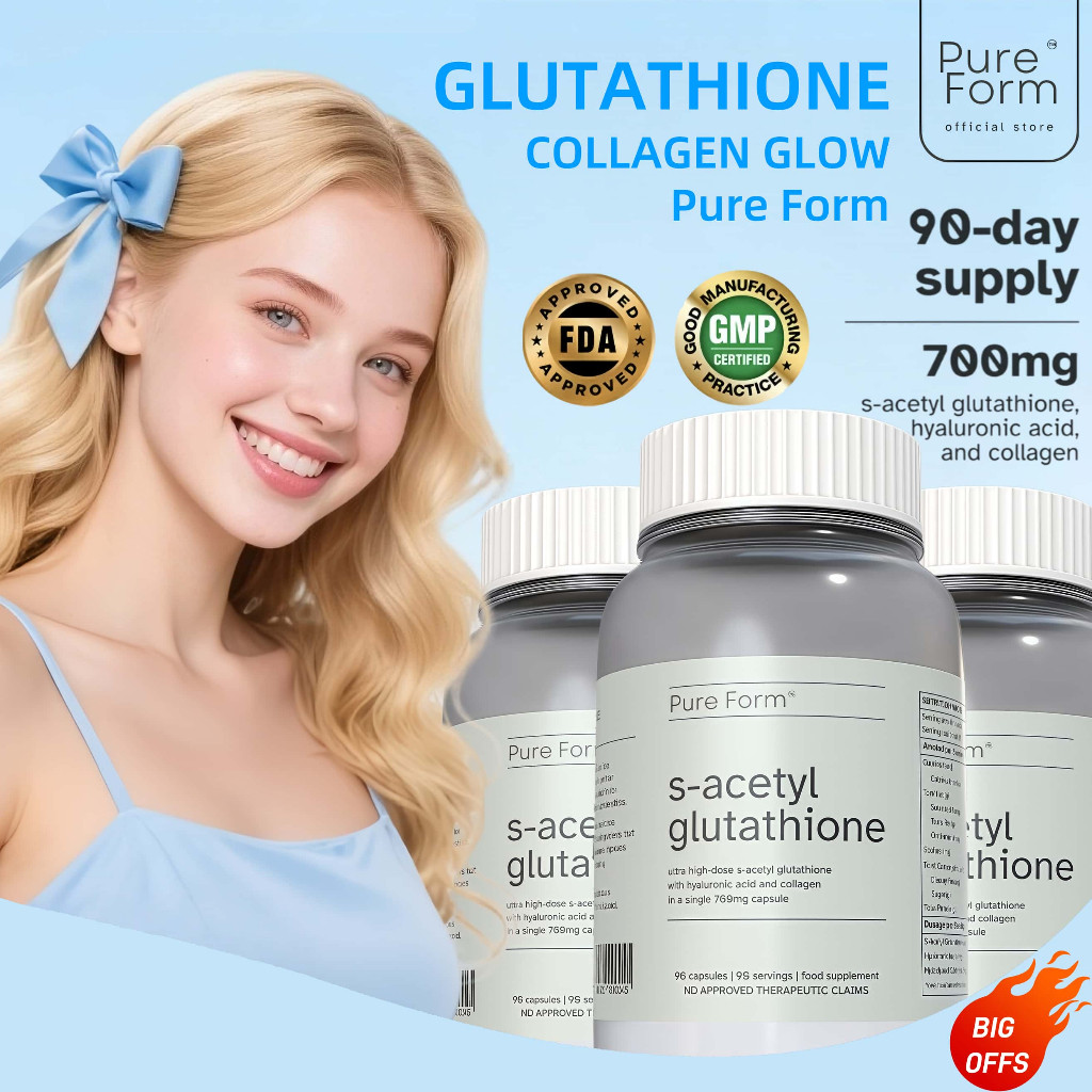 Pure Form S-Acetyl Glutathione 90 Capsules 700mg of Gluta Hyaluronic Acid+Collagen [ซื้อ 2 แถม 1]