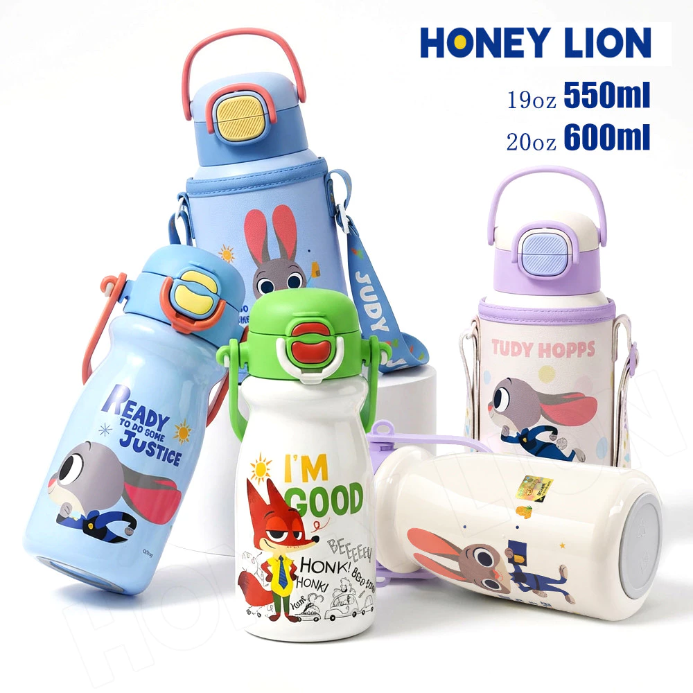 Disney x HoneyLion กระติกน้ํา 316L เกรดการแพทย์ 600ml ดื่มได้ 3 แบบ ไร้สาร BPA เก็บความเย็น/ร้อนดีเยี่ยม พร้อมสายสะพาย