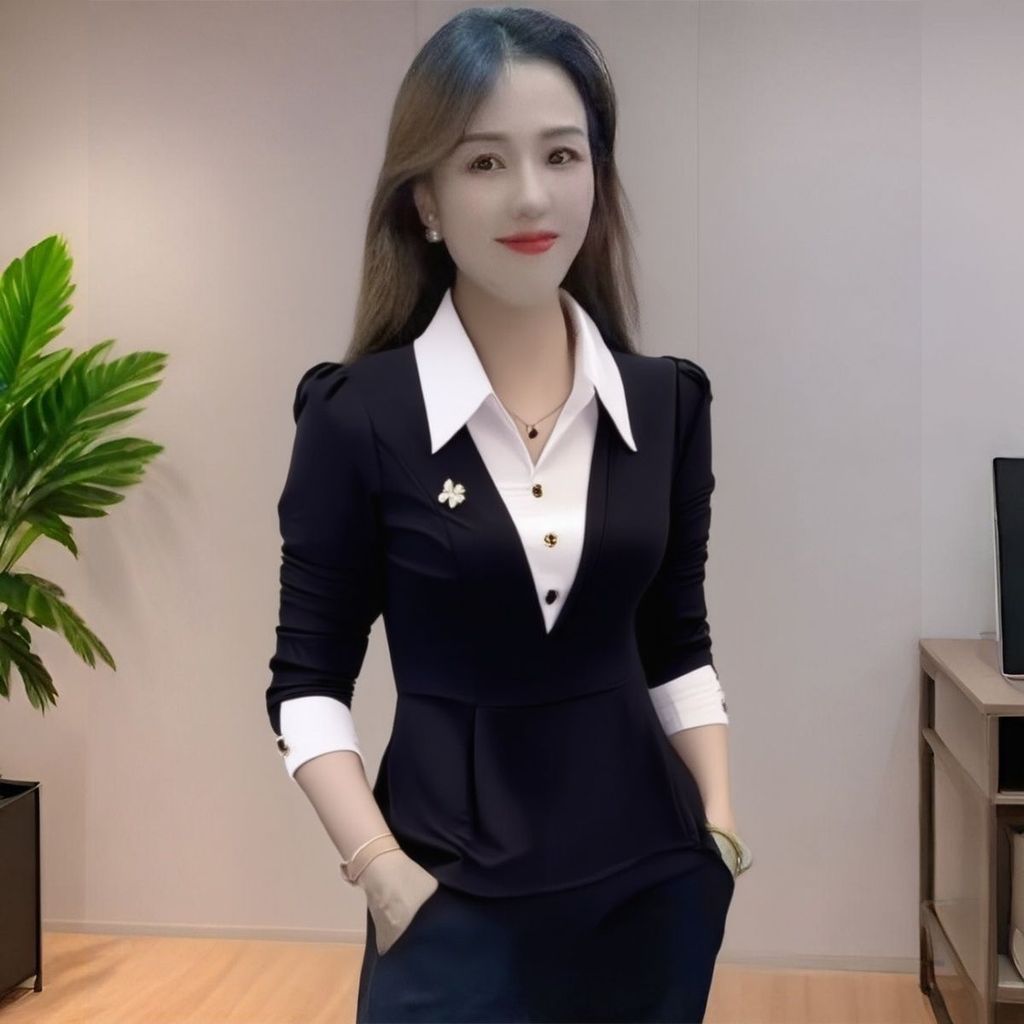 เกาหลีเกาหลี2026แฟชั่นSlim-fit Slimmerดูฤดูใบไม้ผลิฤดูใบไม้ร่วงVacation ClassyหญิงProfessionalเสื้อล