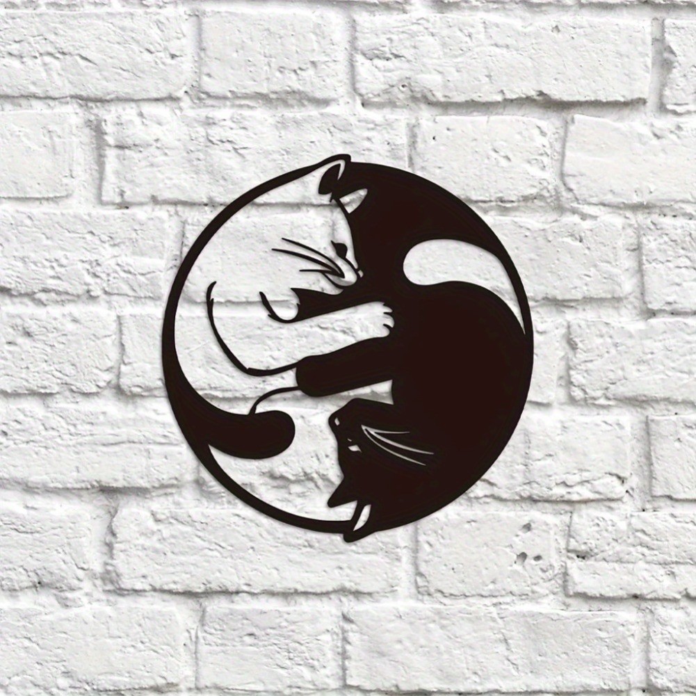 HELLOYOUNG โลหะ Yin Yang Cat Wall Art Decor สําหรับบ้านสวนกลางแจ้ง Yard Wall Sculpture