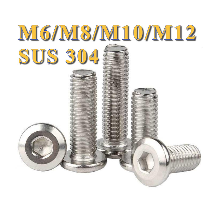 สกรูลบมุมหัวแบนสแตนเลส 304, หัวกลมแบนเอียงสกรูหกเหลี่ยมด้านใน,สลักเกลียวเฟอร์นิเจอร์ M6/M8/M10/M12 * L6-120mm [PY-TH]