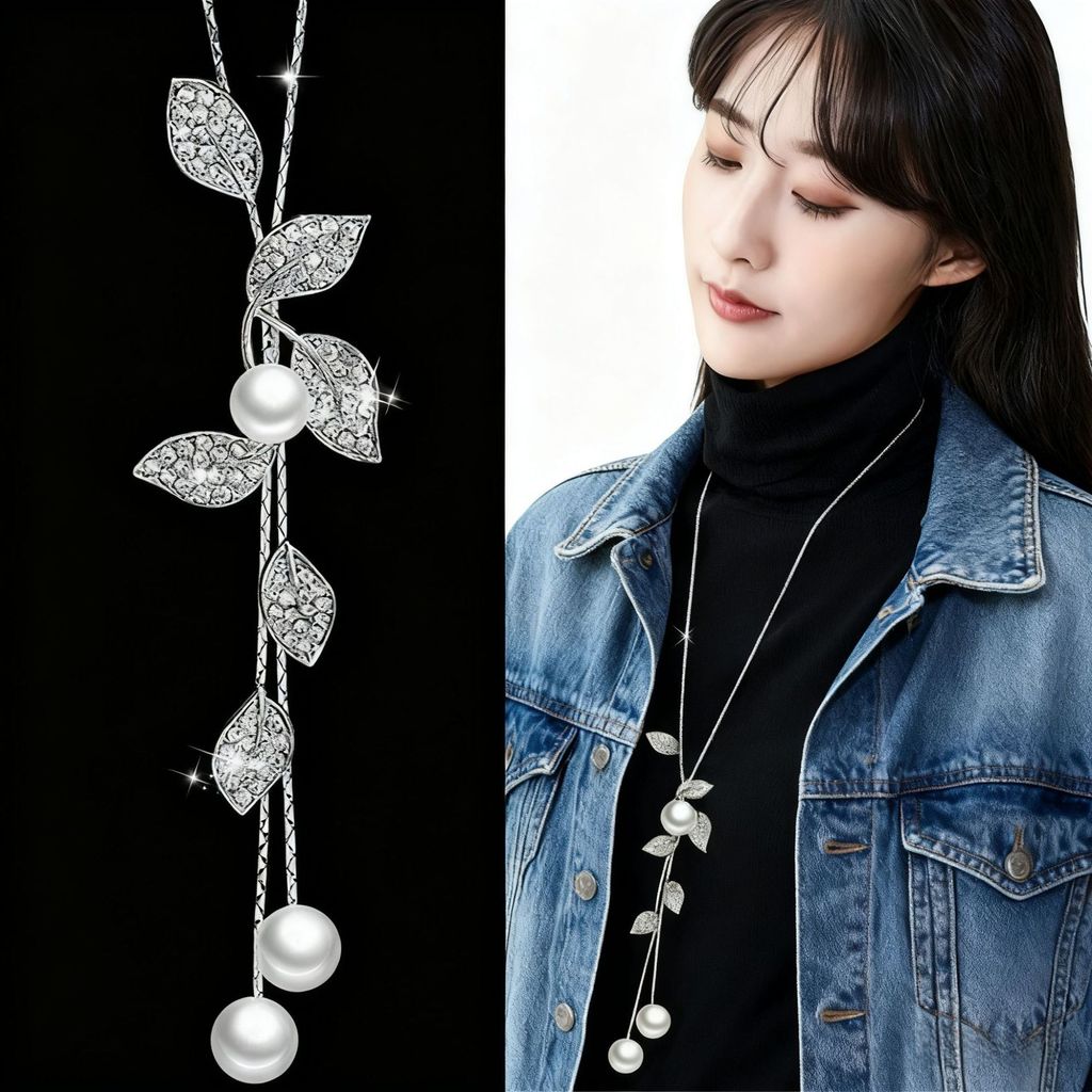 สร้อยคอเพอร์ล ลีฟ หรูหรา ไม่ซีดและคงทน #MYL0115