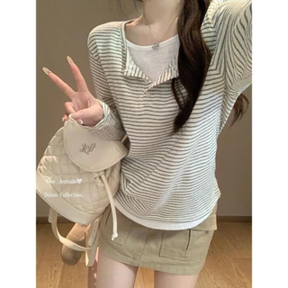 เสื้อยืดแขนยาวลายสก๊อตสไตล์เกาหลีคลาสสิก ดีไซน์ใหม่สำหรับเสื้อฤดูใบไม้ผลิและฤดูใบไม้ร่วง เสื้อแจ็กเกต