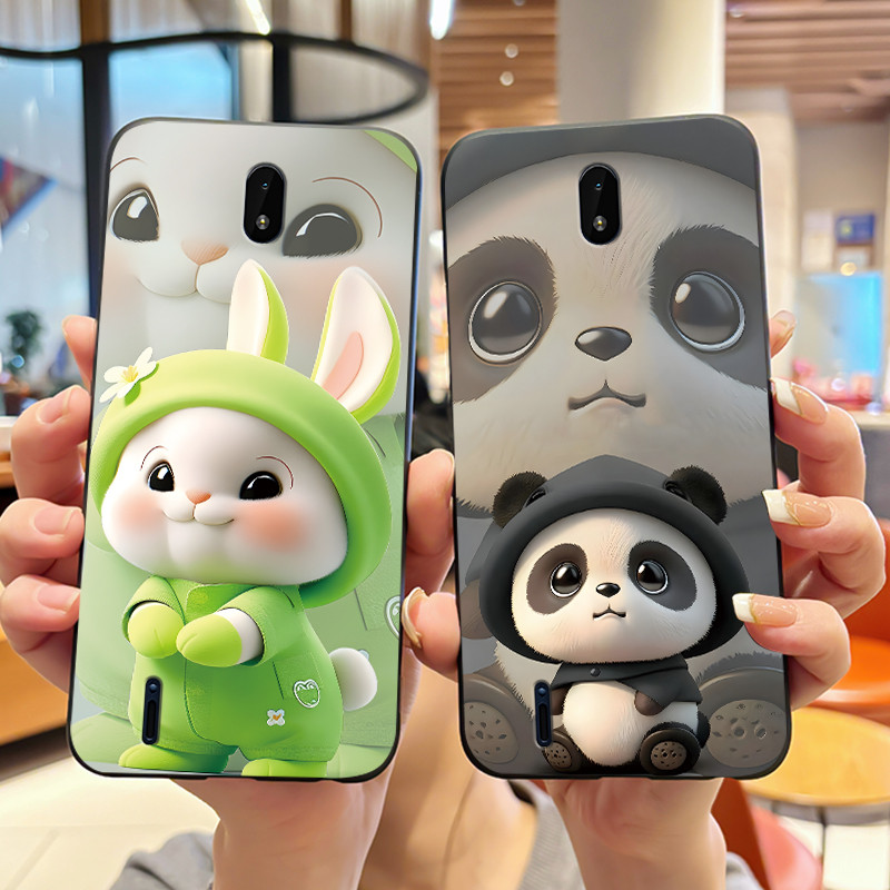 เคสสําหรับ Nokia C01 Plus/Nokia C1 2nd Edition เคสโทรศัพท์สําหรับ Nokia C2 นุ่มกันกระแทก Cool น่ารักสีดํารูปแบบกรณี