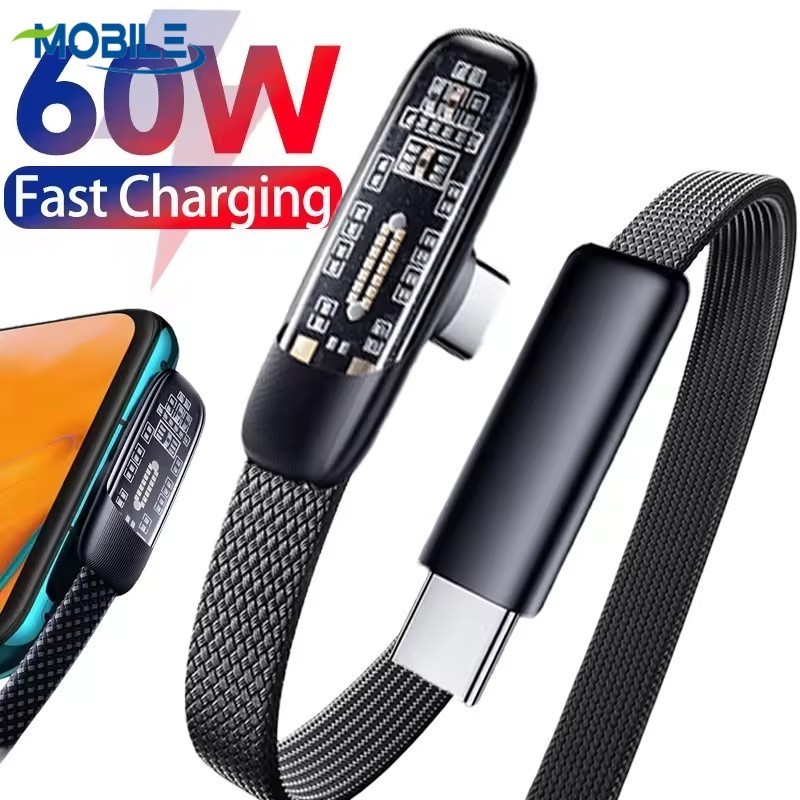 [AUTO & 3C]60W 3A USB Type-C ถึง Type-C สายชาร์จเร็วเชือกถักสายข้อมูล 1m/1.5m/2m สายชาร์จข้อศอก